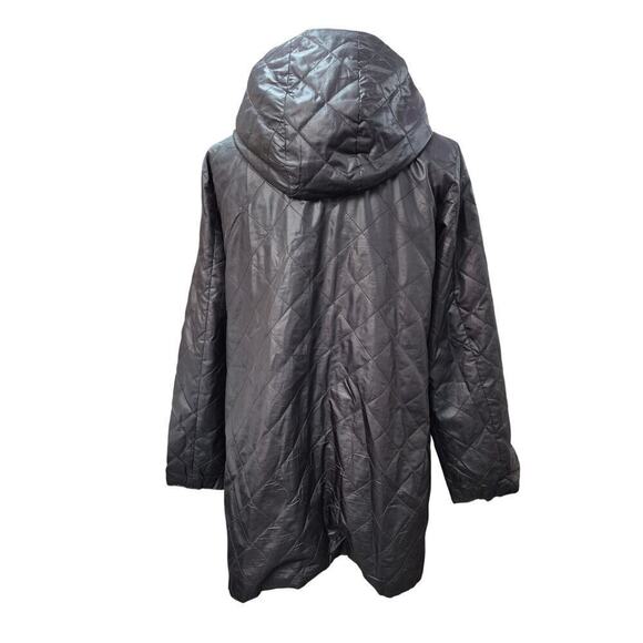 Eileen Fisher Quilted Puffer Coat Polyester/Rayon Black  Lightweight Hooded Sz L - Picture 5 of 7